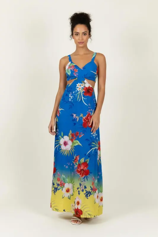 Robe Longue Bleue et Jaune - Taille XS/34