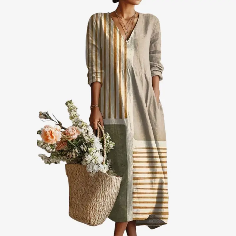 Robe longue bohème pour femme à col V