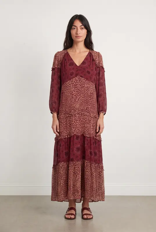 Robe Longue Bordeaux et Beige - Taille M/38
