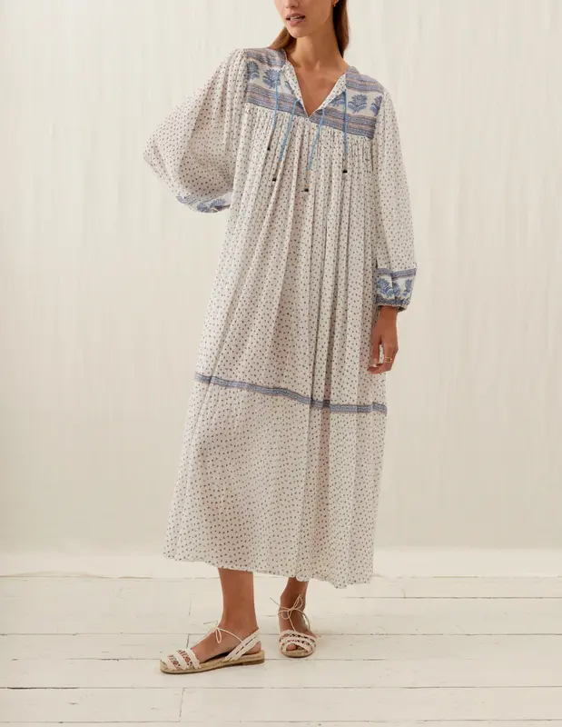 Robe Longue Écrue et Bleue - Taille S/36