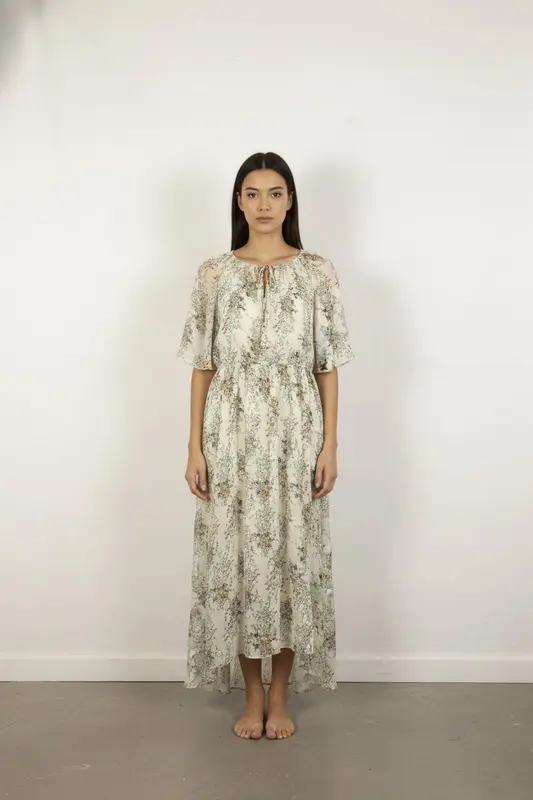 Robe Longue Écrue et Verte - Taille M/38