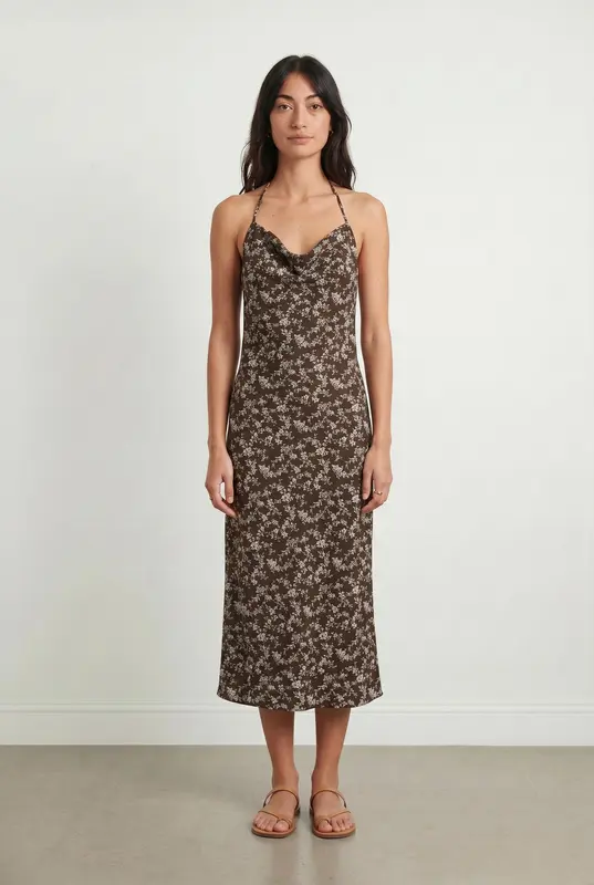 Robe Longue Marron et Blanche - Taille T.U.