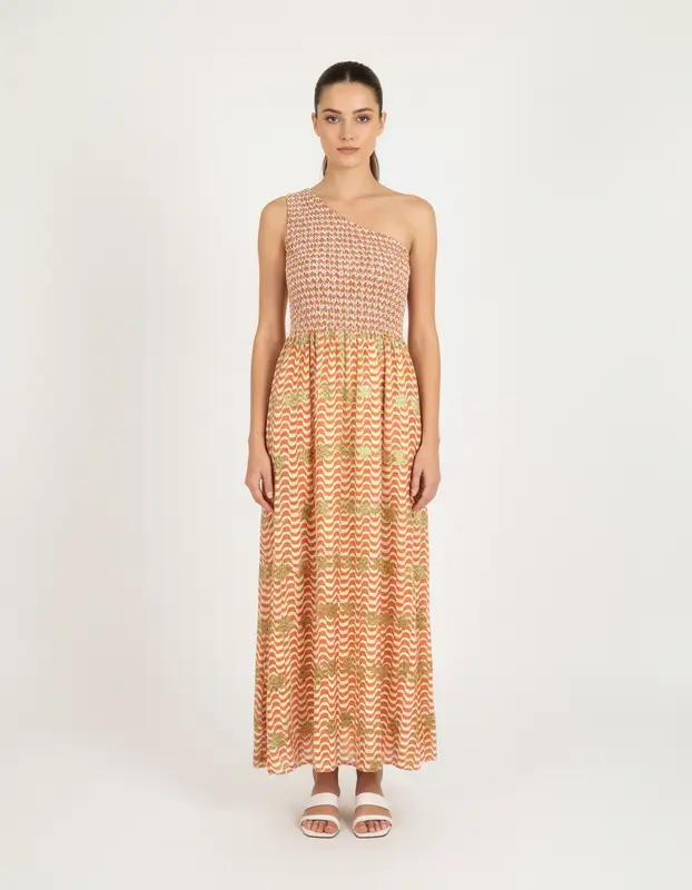 Robe Longue Marron et Blanche - Taille XS/34