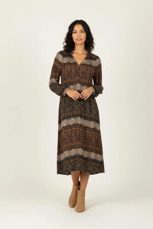 Robe longue marron et noire - Taille M/38