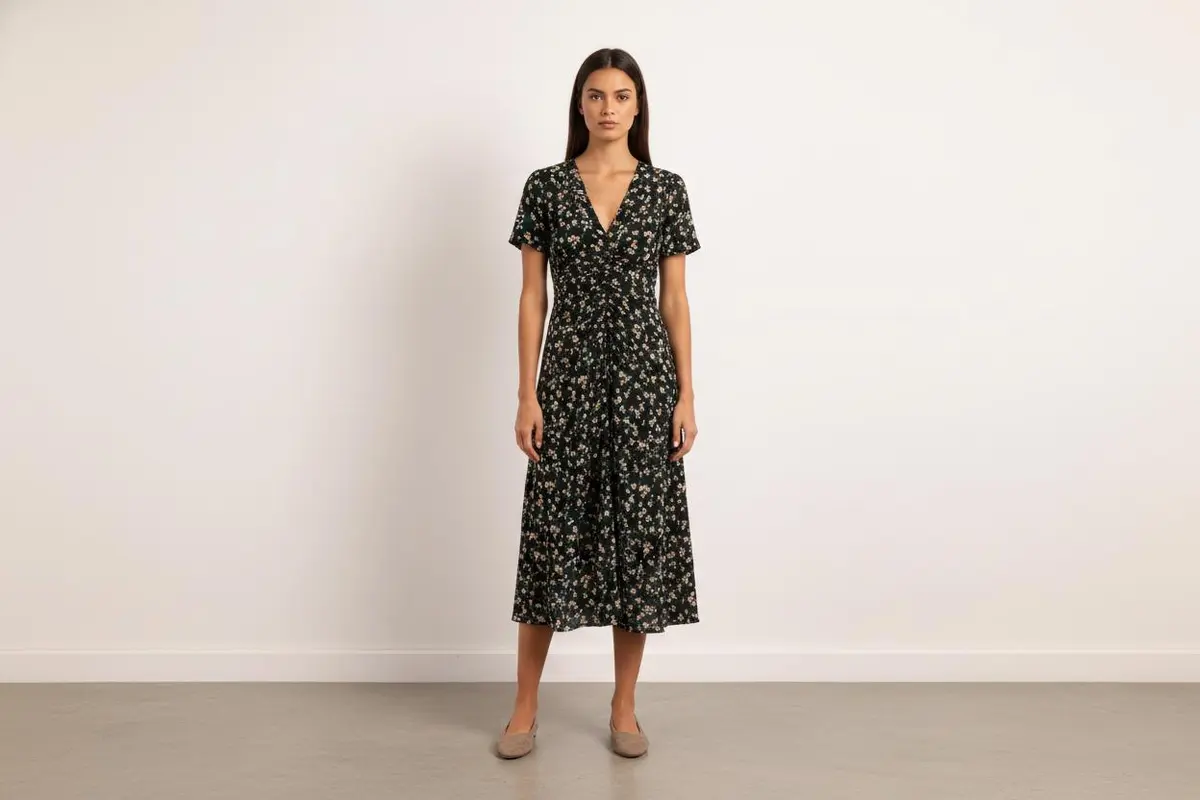 Robe Longue Noire à Fleurs - Taille S/36