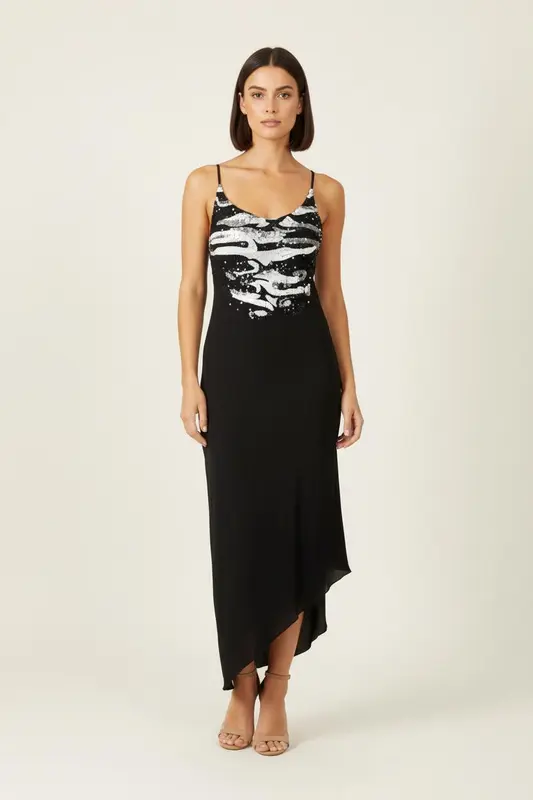 Robe Longue Noire et Argentée - Taille S/36