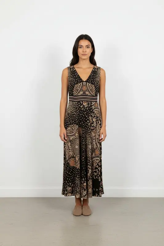 Robe Longue Noire et Beige - Taille XL/42