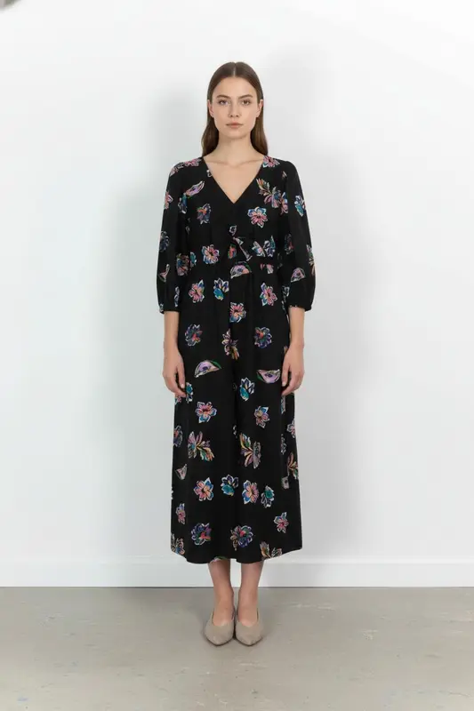 Robe Longue Noire et Multicolore - Taille L/40
