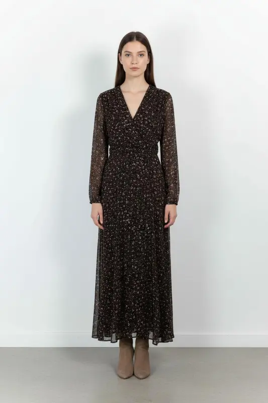 Robe Longue Noire et Multicolore - Taille M/38