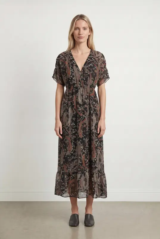 Robe Longue Noire et Multicolore - Taille S/36