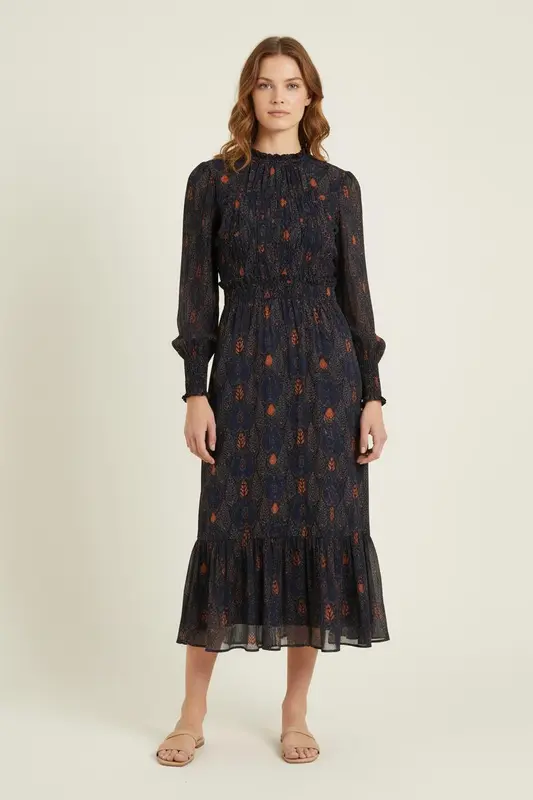 Robe Longue Noire et Orange - Taille XS/34