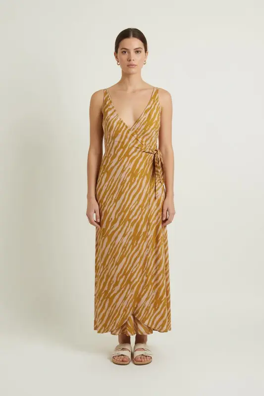 Robe Longue Orange et Beige - Taille S/36