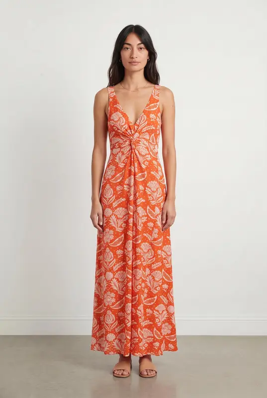 Robe Longue Orange et Blanche - Taille M/38