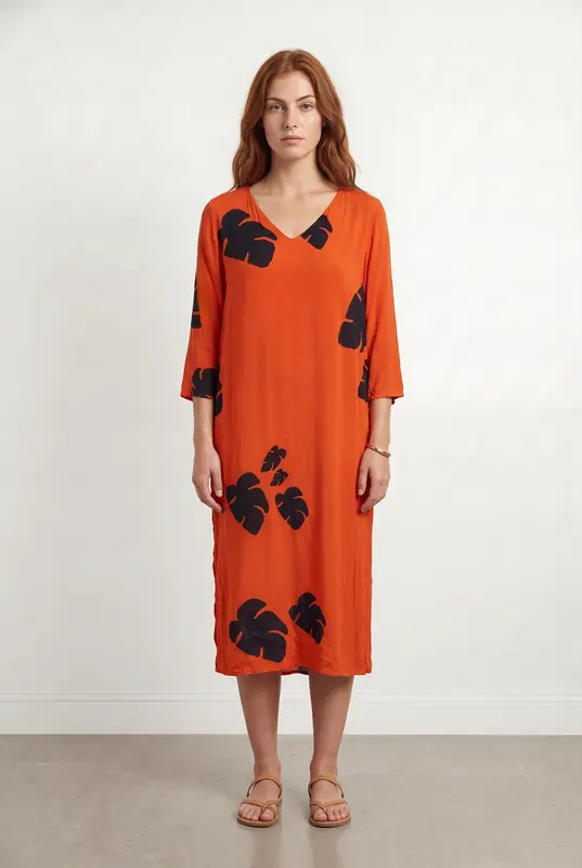 Robe Longue Orange et Noire - Taille S/36