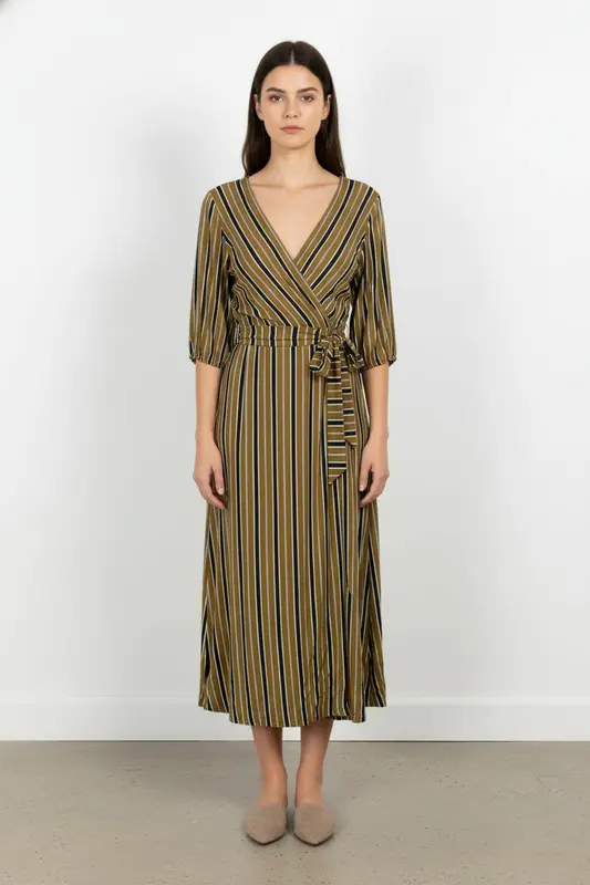 Robe Longue Rayée Moutarde et Noire - Taille L/40