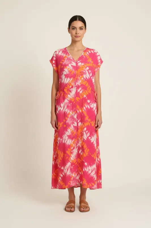 Robe Longue Rose Orange et Blanche - Taille S/36