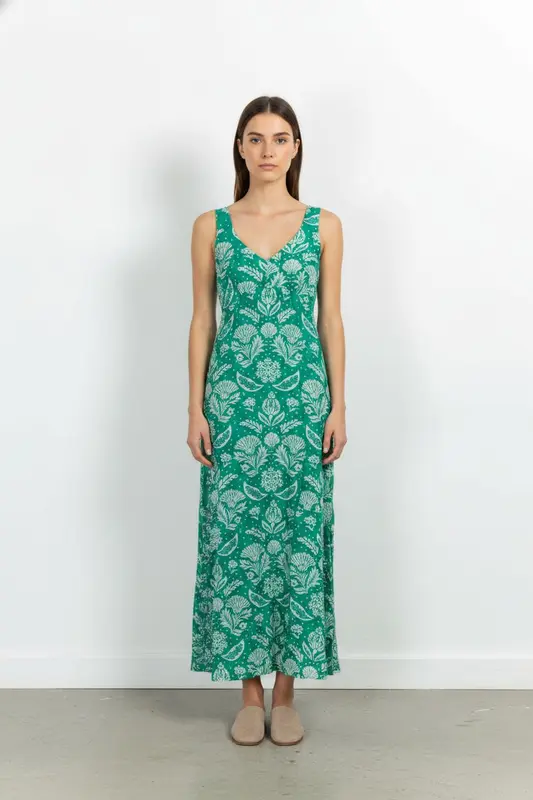 Robe Longue Verte et Blanche - Taille L/40