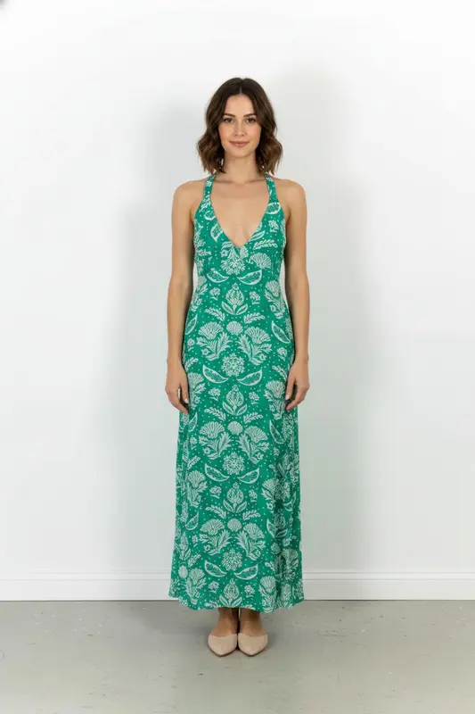 Robe Longue Verte et Blanche - Taille M/38