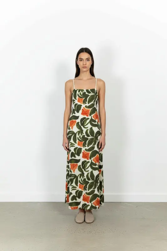 Robe Longue Verte et Orange - Taille S/36