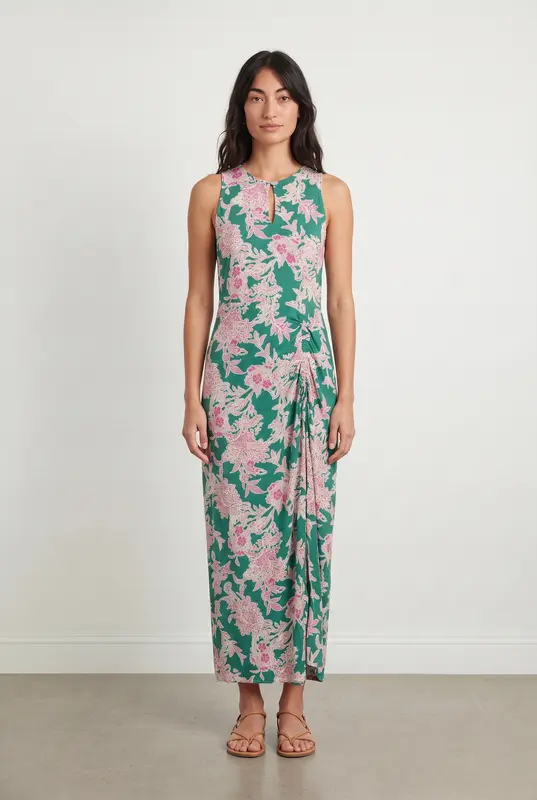 Robe Longue Verte et Rose - Taille S/36