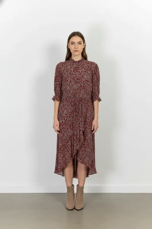 Robe Mi-longue Bordeaux et Blanche - Taille S/36