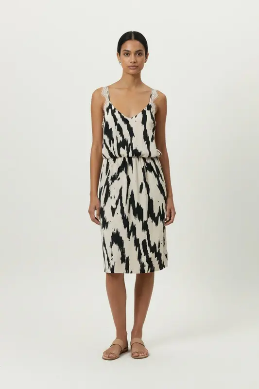 Robe midi à motifs de couleurs vert et noir - Taille S/36