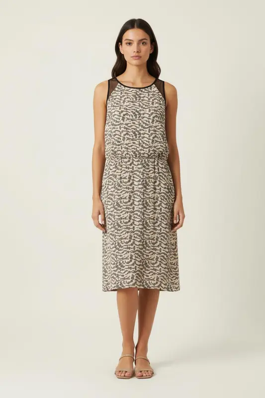 Robe Midi Beige et Noir - Taille M/38