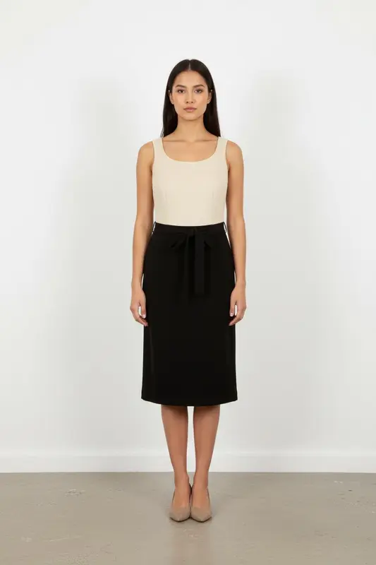 Robe Midi Beige et Noire - Taille S/36