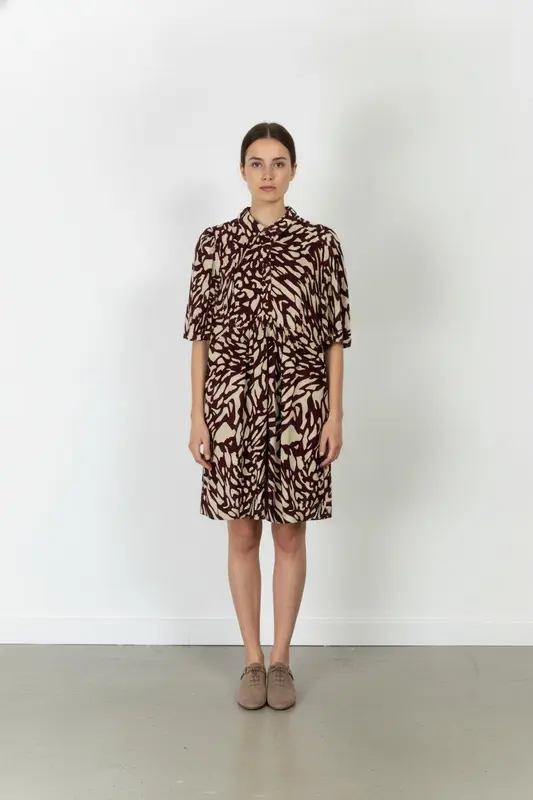 Robe Midi Bicolore Beige et Bordeaux - Taille M/38