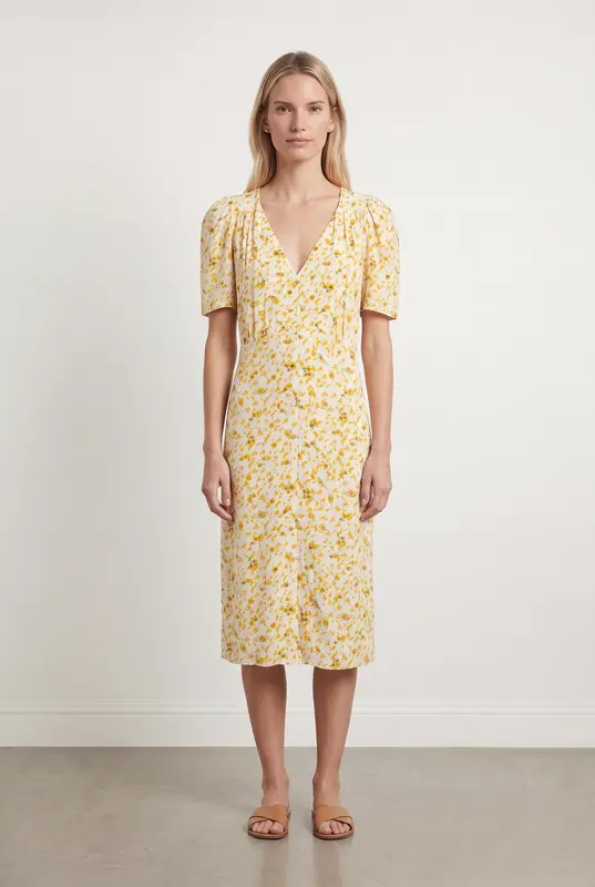 Robe Midi Blanche et Jaune - Taille M/38