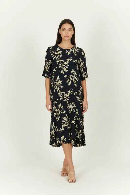 Robe Midi Bleu et Beige - Taille XS/34