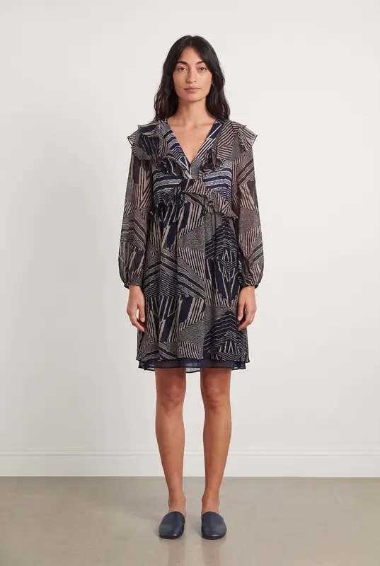Robe Midi Bleue et Beige - Taille M/38