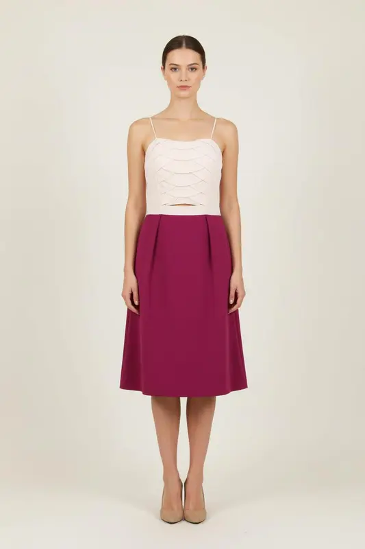 Robe Midi Bordeaux et Rose - Taille S/36