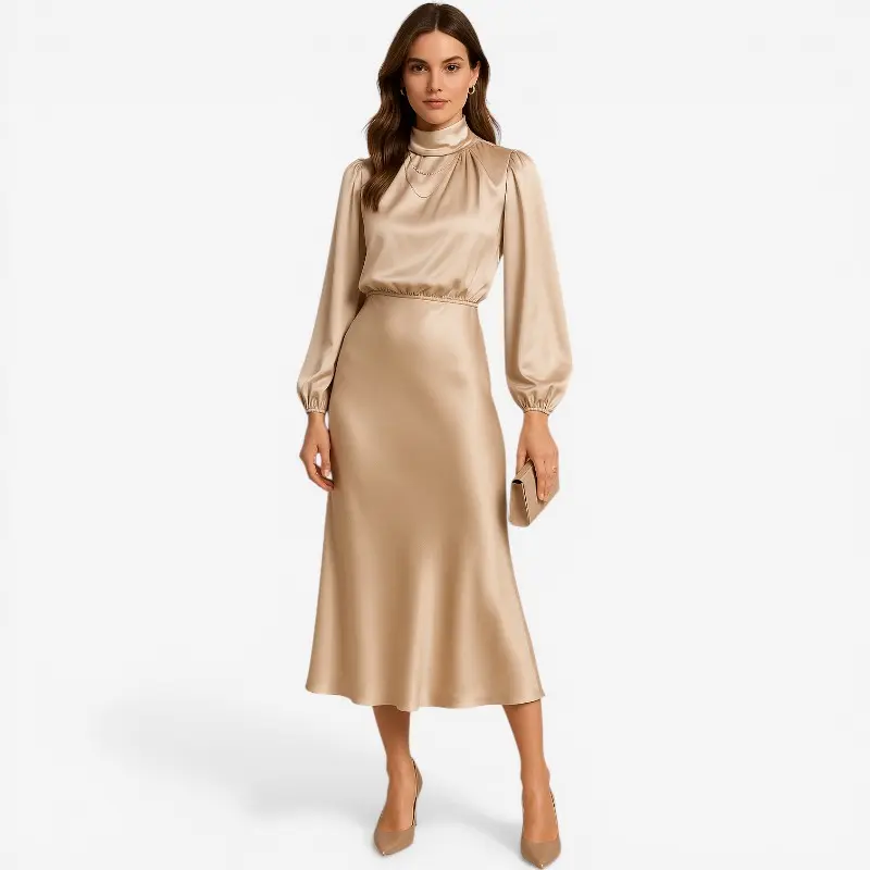 Robe midi col montant pour femmes