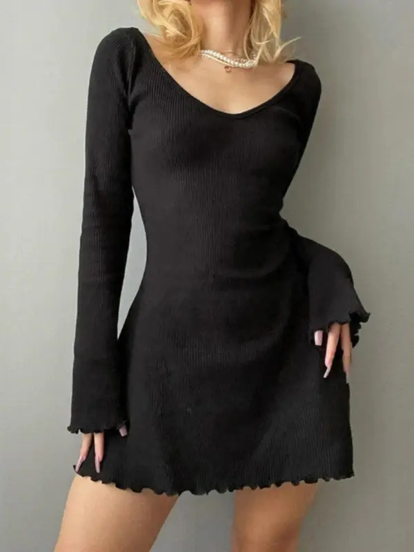 Robe Midi Décontractée à Col en V