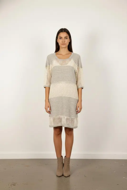 Robe Midi Grise et Écrue - Taille M/38