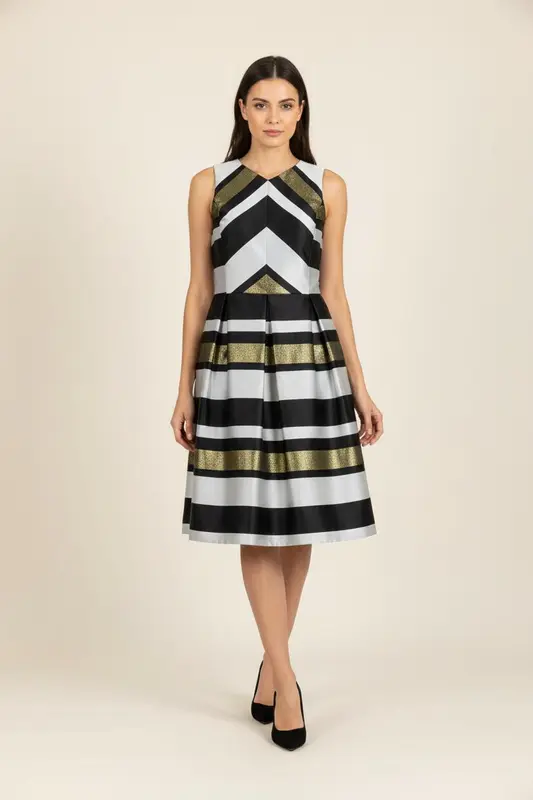 Robe Midi Grise Noire et Dorée - Taille S/36