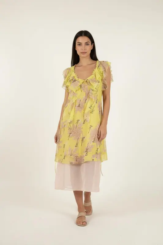 Robe Midi Jaune et Rose - Taille L/40