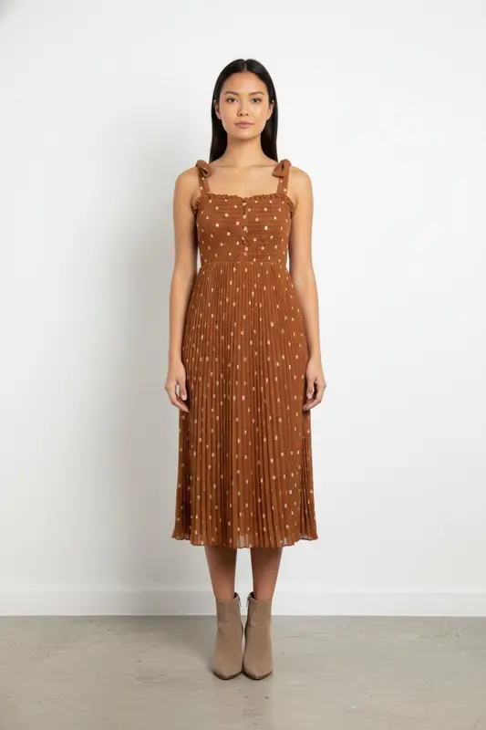 Robe Midi Marron à Pois Blancs - Taille XS/34