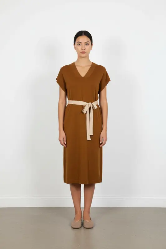 Robe Midi Marron et Beige - Taille XS/34
