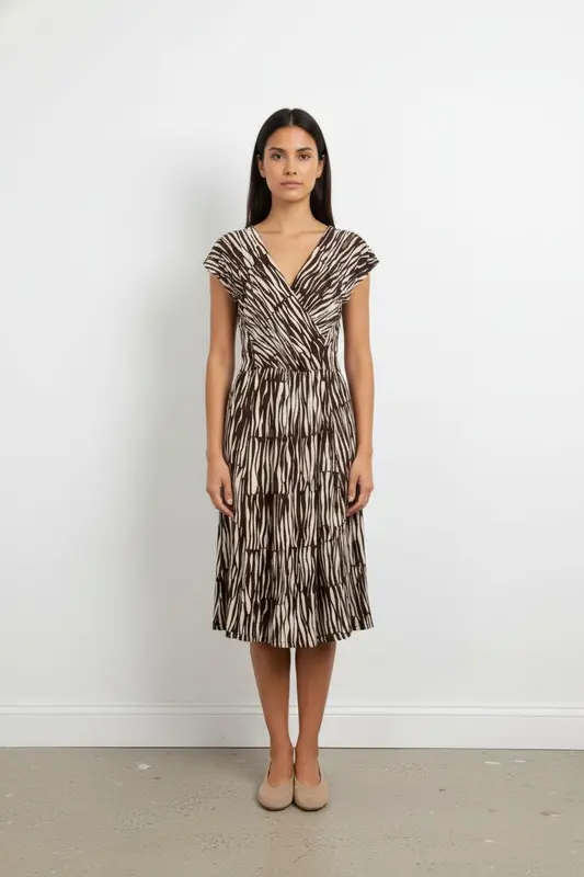 Robe Midi Marron et Écru - Taille L/40