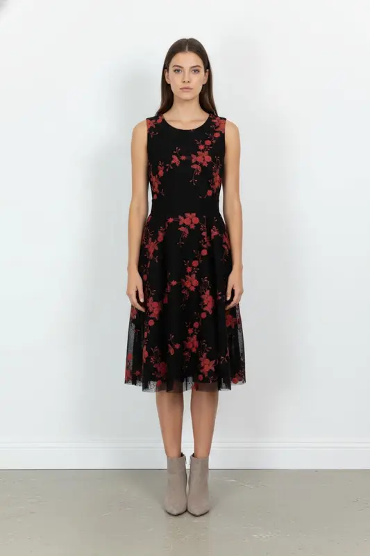 Robe Midi Noire et Rouge - Taille S/36