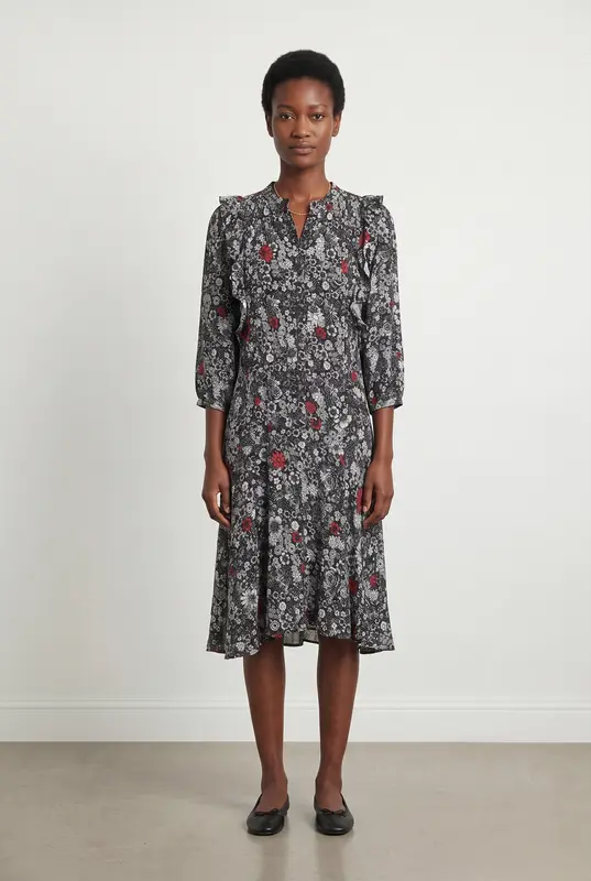 Robe Midi Noire et Rouge - Taille XS/34