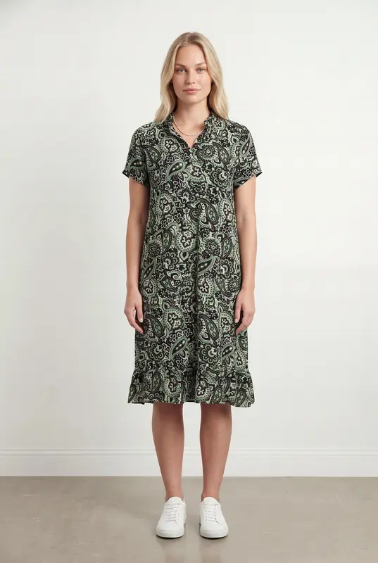 Robe Midi Noire et Verte - Taille L/40