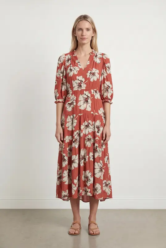 Robe Midi Rouge et Blanche - Taille XS/34