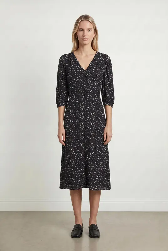 Robe Noire à Fleurs Multicolores - Taille XS/34