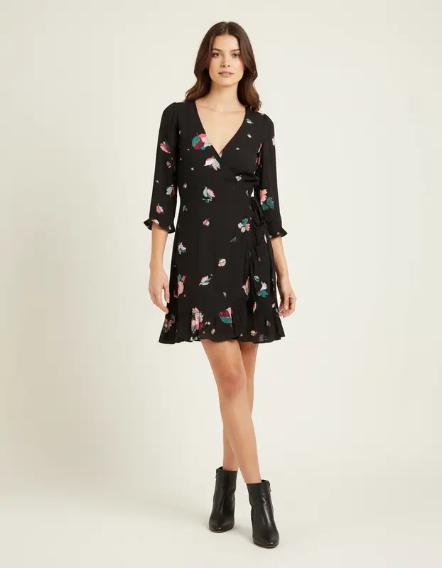 Robe noire à motifs fleuris - Taille XS/34