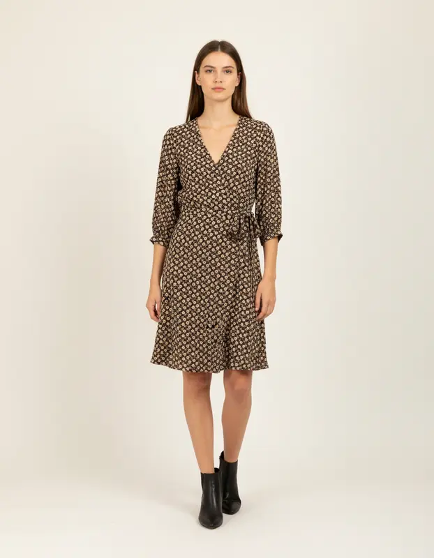 Robe noire et beige à motifs - Taille XS/34