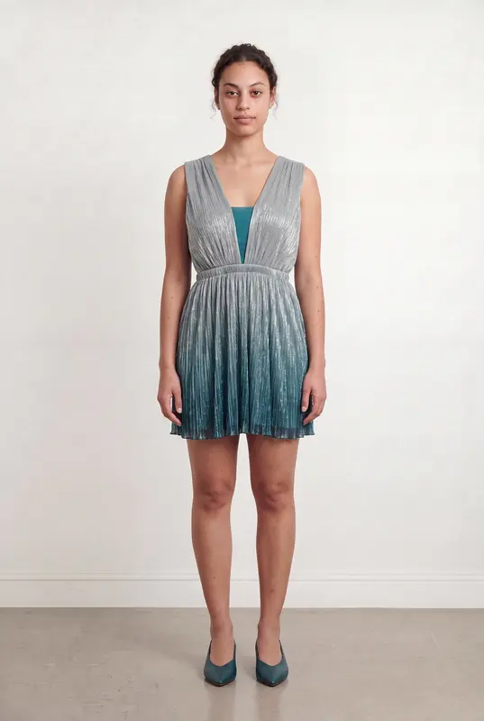 Robe Plissée Argentée et Bleue - Taille L/40
