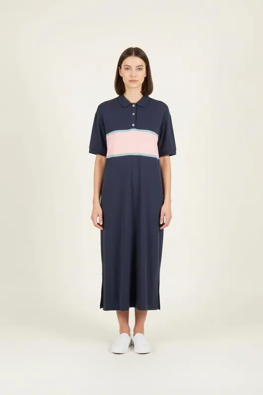 Robe Polo Longue Bleu et Rose - Taille XL/42